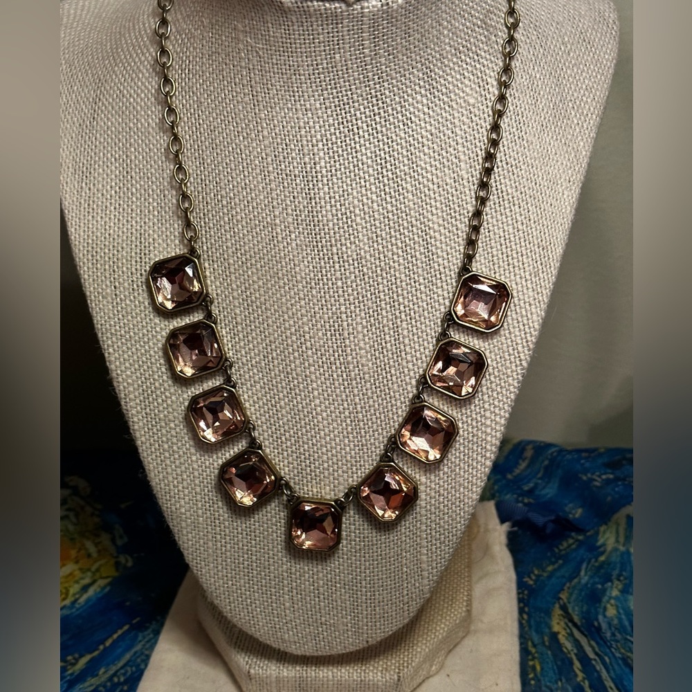 Retro Glam Square Cut Crystal Necklace: Blush